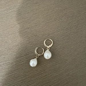 Gold Huggies with pearl